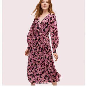 KATE SPADE Wallflower Floral Chiffon Midi Dress with Sparkle Size 0